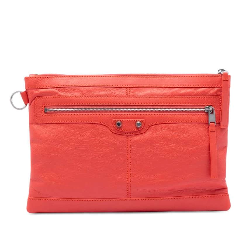 Balenciaga Lambskin Motocross Classic Clip M Clutch Orange Leather Very good condition - Front View