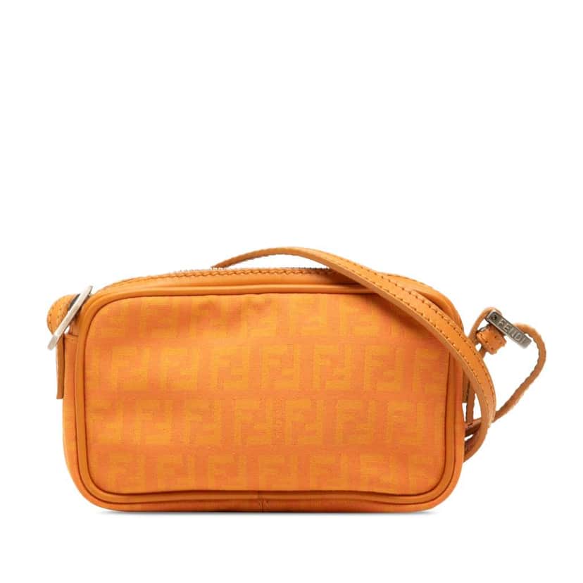 Fendi Mini Zucchino Canvas Zip Crossbody Orange Canvas Very good condition - Front View