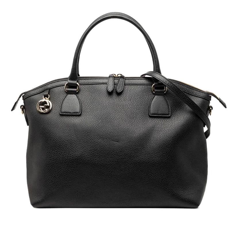 Gucci Large Dollar Calfskin GG Charm Dome Satchel Black Leather Very good condition - Front View