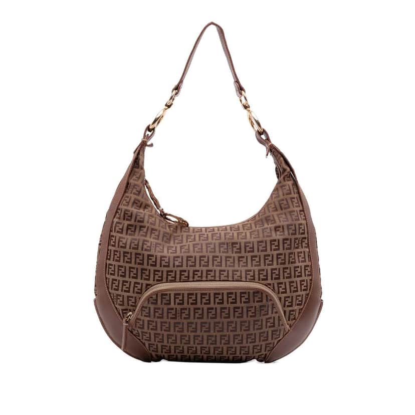 Fendi Zucchino Canvas Chef Pocket Hobo Brown Canvas Good condition - Front View