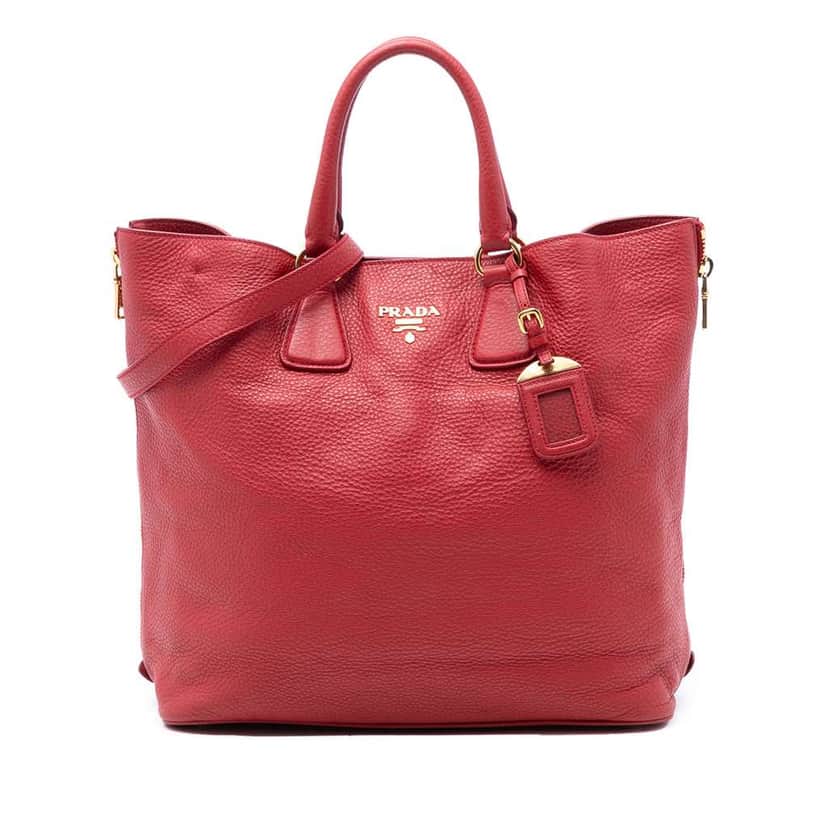 Prada Vitello Daino Side Zip Shopper Tote Red Leather Good condition - Front View