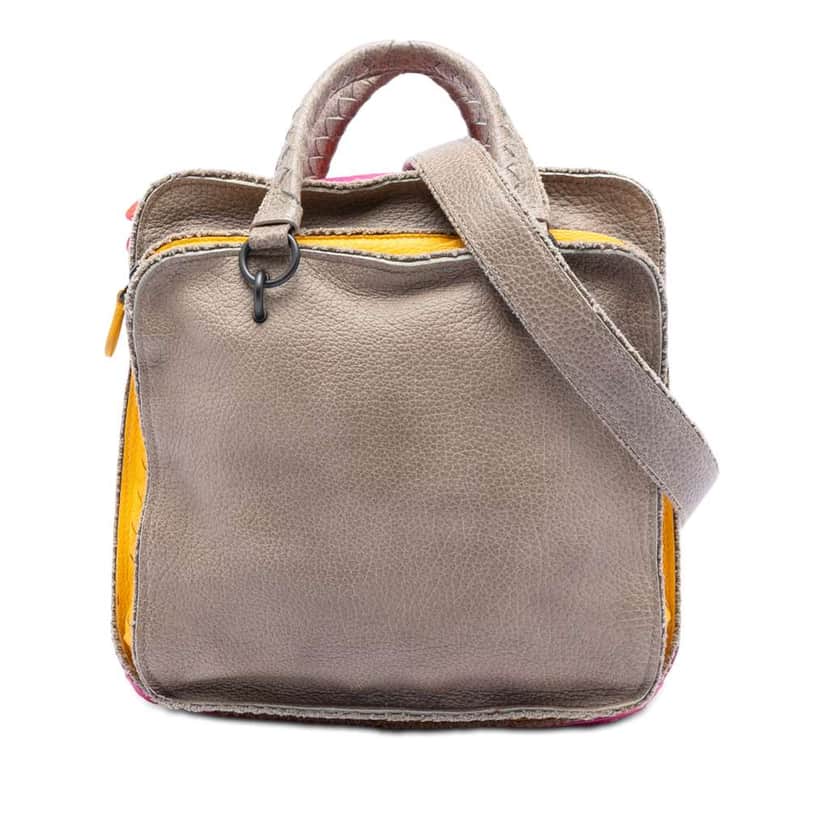 Bottega Veneta Multicolor Pebbled Leather Double Zip Satchel Brown Leather Very good condition - Front View
