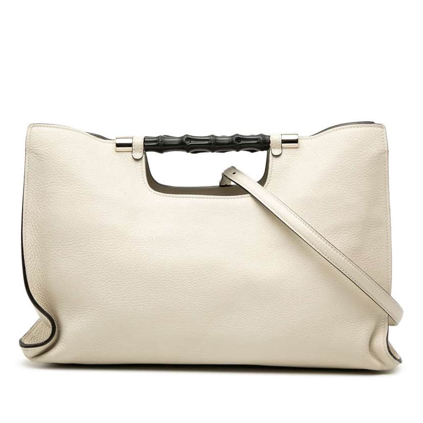 Gucci Medium Calfskin Bamboo Daily Shopper Satchel White Leather Very good condition - Front View