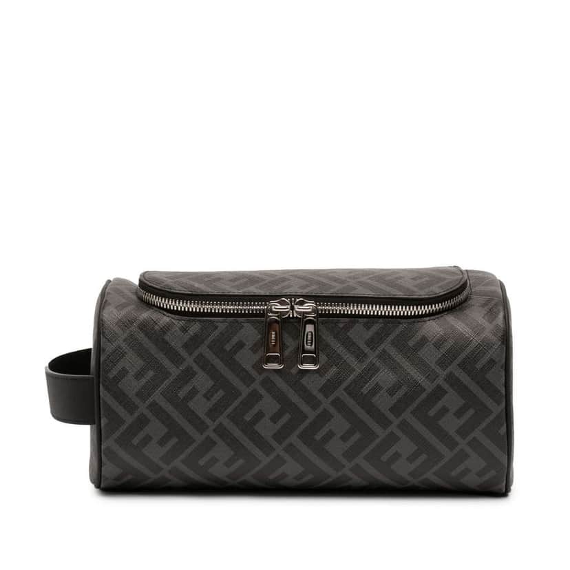 Fendi Zucca Coated Canvas FF Travel Essential Case Grey Canvas Very good condition - Front View