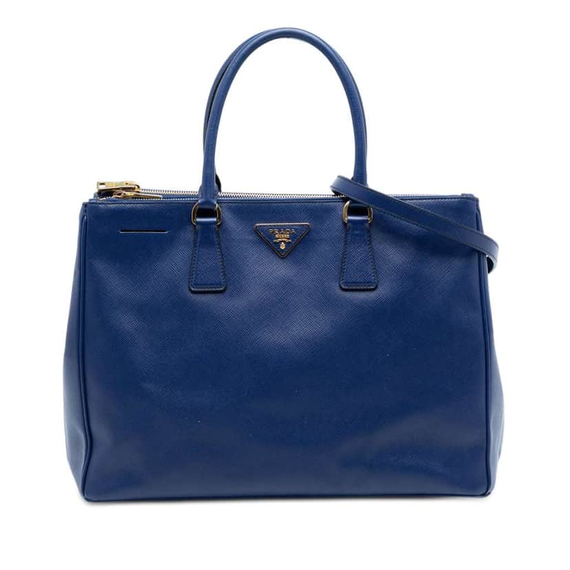 Prada Large Saffiano Lux Galleria Double Zip Tote Blue Leather Good condition - Front View