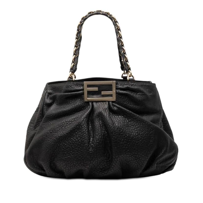 Fendi Large Pebbled Calfskin Mia Shoulder Bag Black Leather Very good condition - Front View