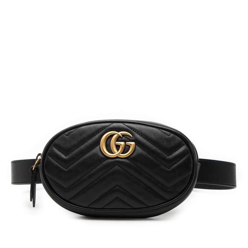 Gucci GG Marmont Matelasse Leather Belt Bag Black Leather Very good condition - Front View