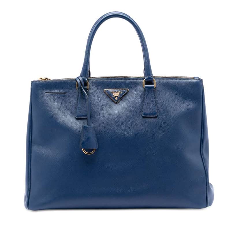 Prada Large Saffiano Lux Galleria Double Zip Tote Blue Leather Very good condition - Front View