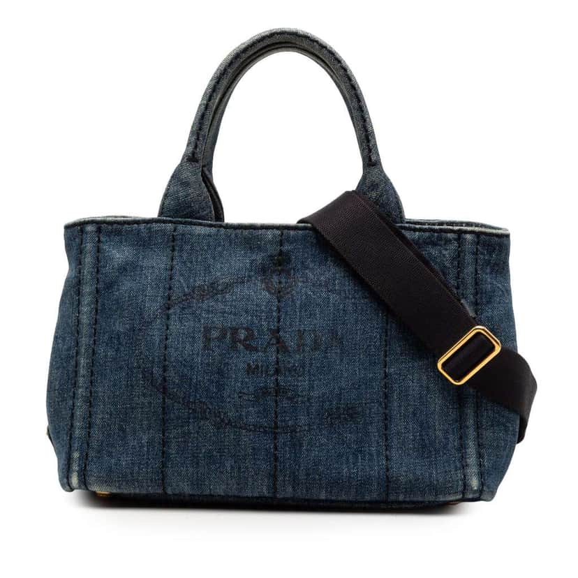 Prada Small Denim Canapa Logo Satchel Blue Denim Very good condition - Front View