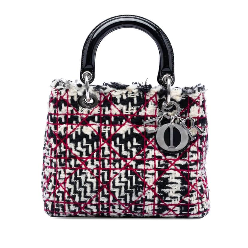 Dior Medium Tweed Cannage Fringe Lady Dior Black Tweed Very good condition - Front View