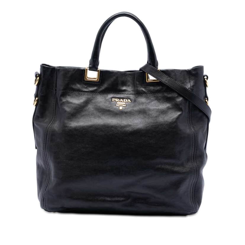 Prada Glace Calf Open Convertible Tote Black Leather Very good condition - Front View