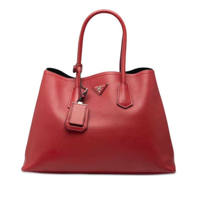 Prada Large Saffiano Cuir Double Satchel Red Leather Very good condition - Front View