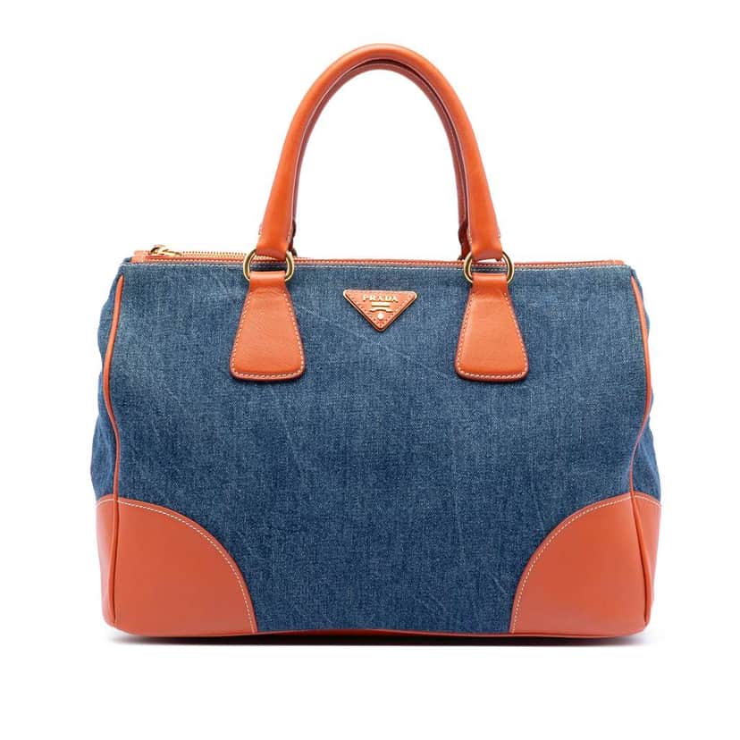 Prada Saffiano Trimmed Denim Handbag Blue Denim Very good condition - Front View