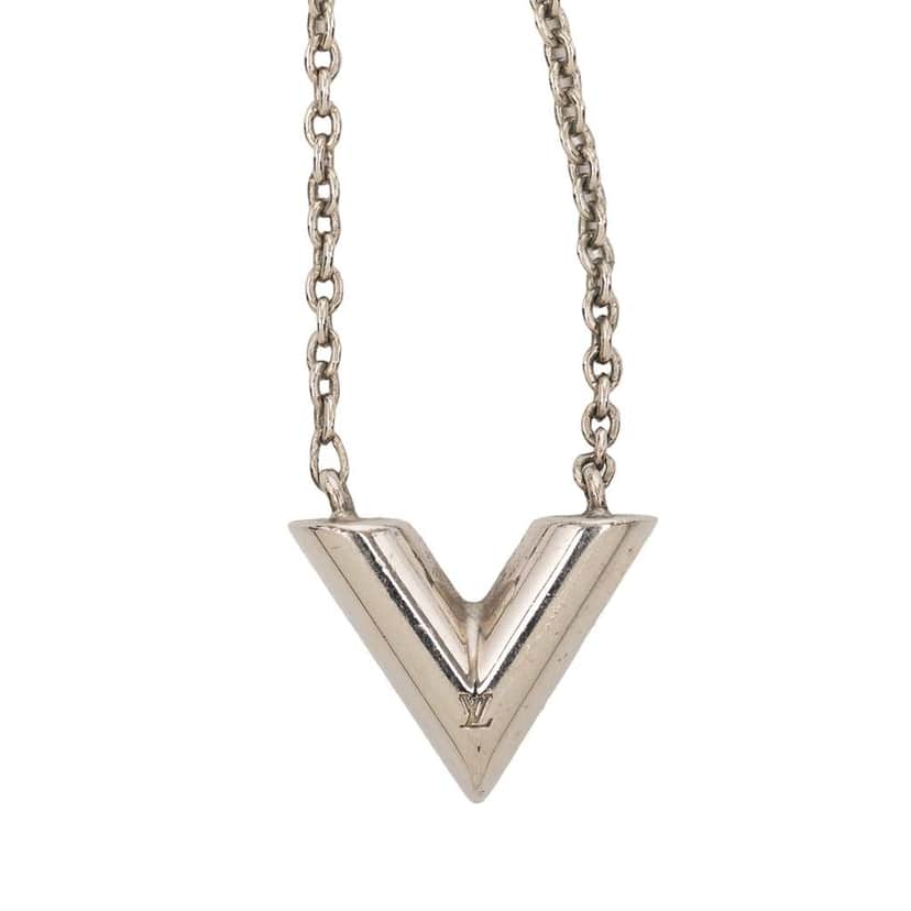 Louis Vuitton Silver Plated Essential V Supple Necklace Silver Metal Very good condition - Front View