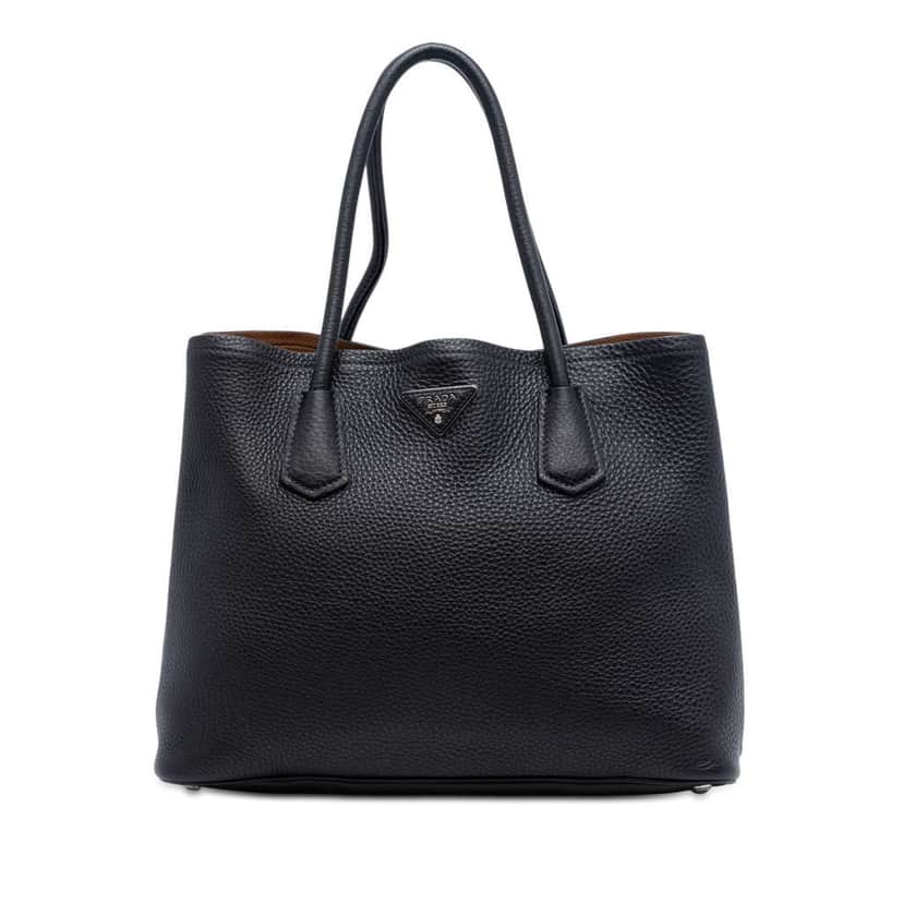 Prada Medium Vitello Daino Cuir Double Handle Satchel Black Leather Very good condition - Front View