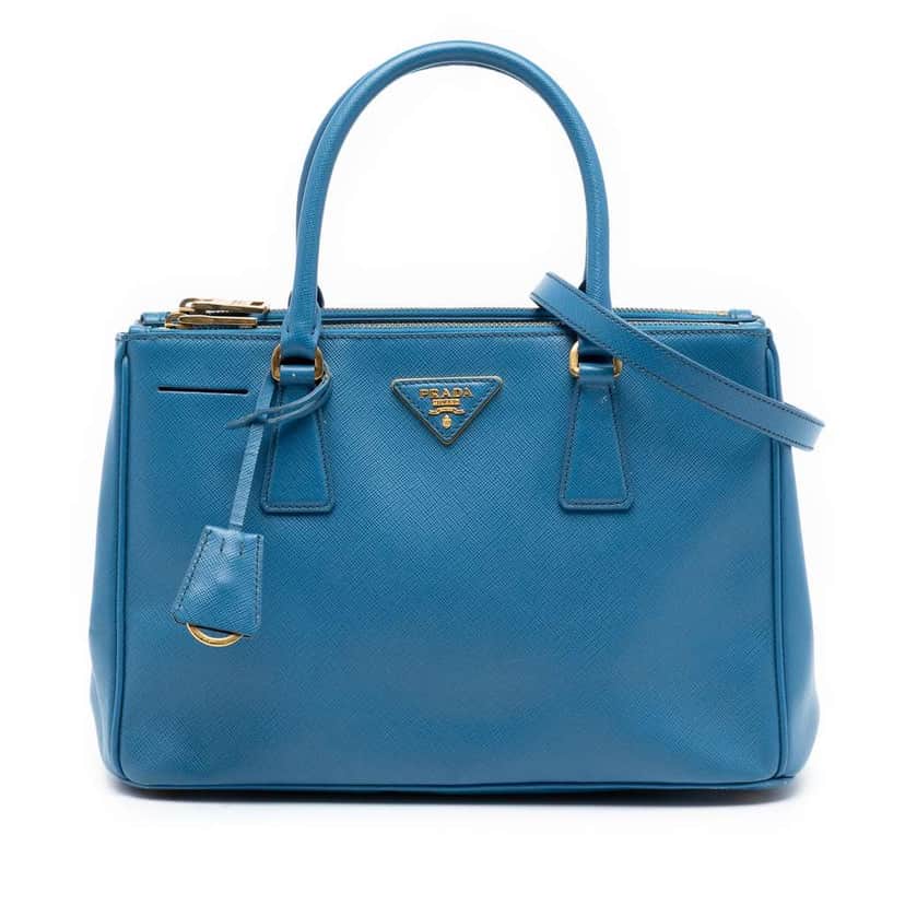 Prada Small Saffiano Lux Galleria Double Zip Satchel Blue Leather Good condition - Front View
