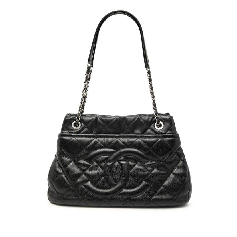 Chanel Quilted Caviar Soft Shopper Tote Black Leather Very good condition - Front View