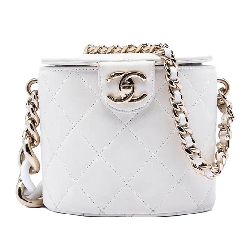 Chanel CC Lambskin Elegant Chain Vanity Case White Leather Very good condition - Front View