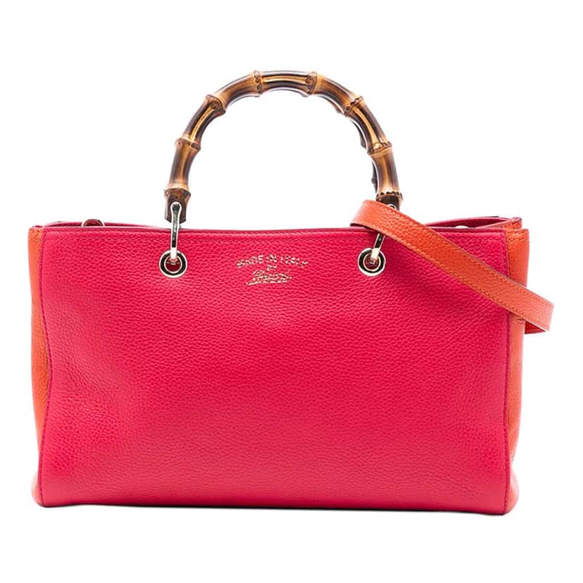 Gucci Medium Bicolor Calfskin Bamboo Shopper Satchel Pink Leather Very good condition - Front View