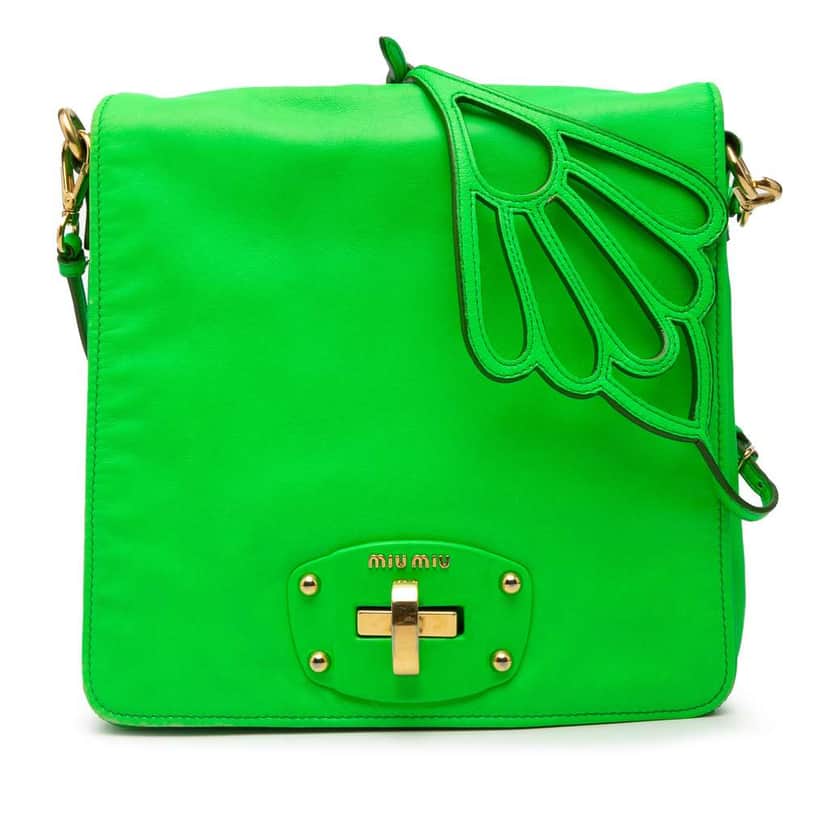 Miu Miu Leather Wing Strap Crossbody Green Leather Very good condition - Front View