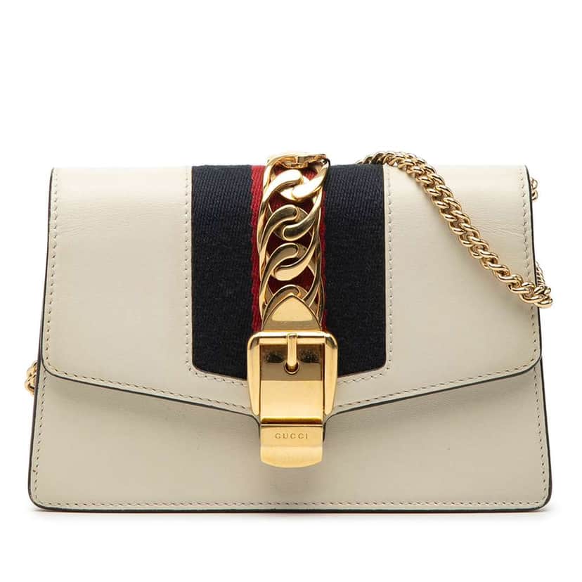 Gucci Super Mini Leather Sylvie Chain Crossbody White Leather Very good condition - Front View