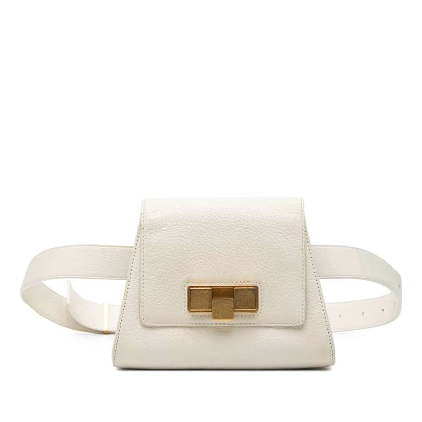 Bottega Veneta Leather Geometric Belt Bag White Leather Very good condition - Front View