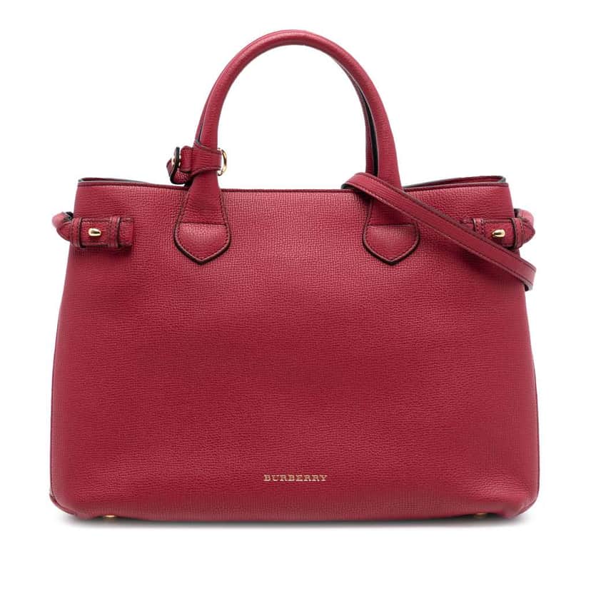 Burberry Medium Leather and House Check Banner Satchel Red Leather Very good condition - Front View