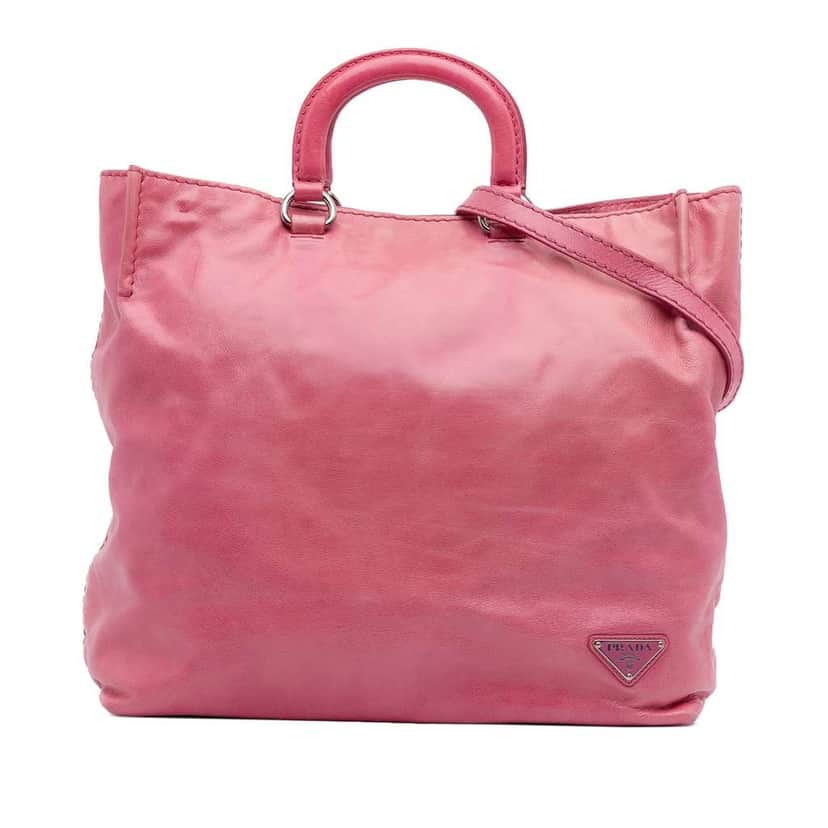 Prada Vitello Shine Open Convertible Tote Pink Leather Very good condition - Front View