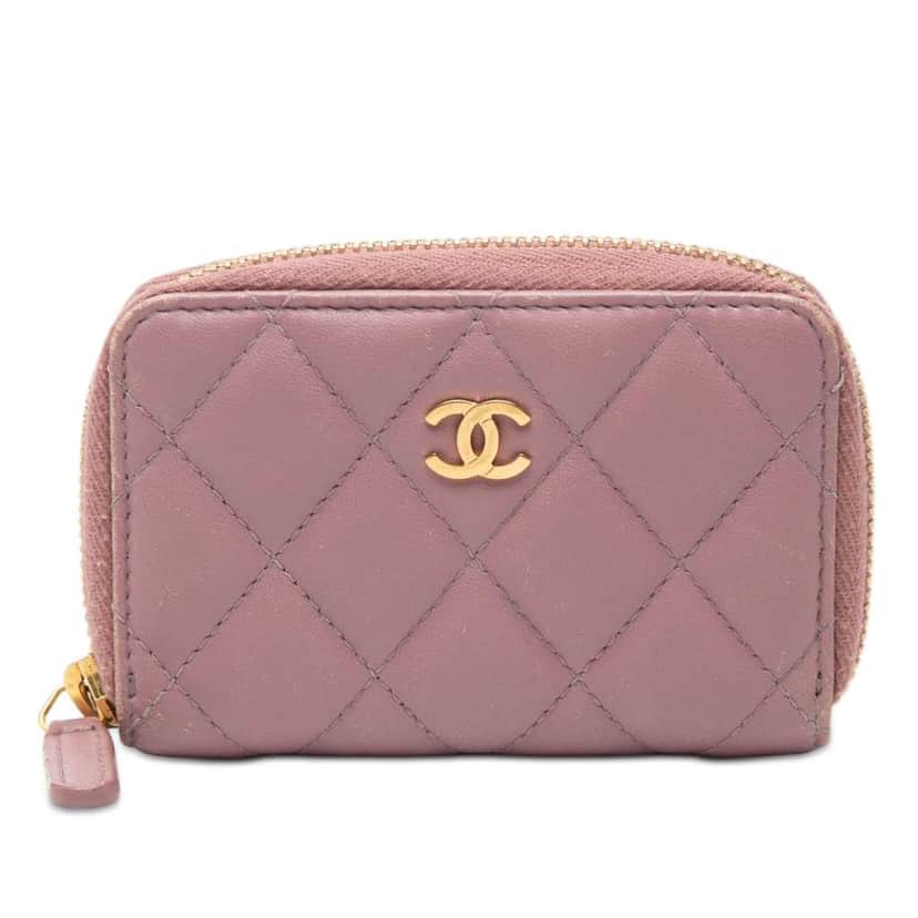 Chanel CC Quilted Lambskin Coin Pouch Pink Leather Very good condition - Front View