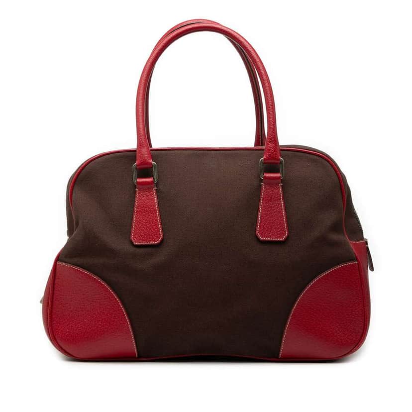 Prada Cinghiale Trimmed Canvas Canapa Bauletto Bag Brown Canvas Very good condition - Front View