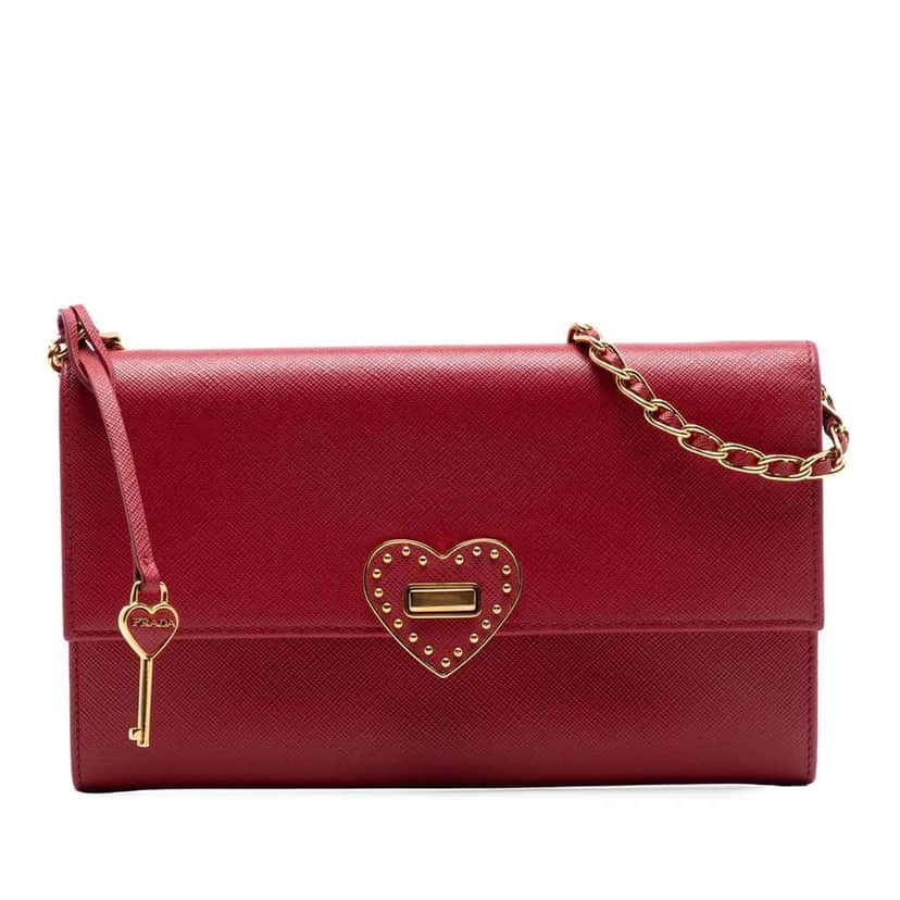 Prada Saffiano Heart Wallet On Chain Red Leather Very good condition - Front View