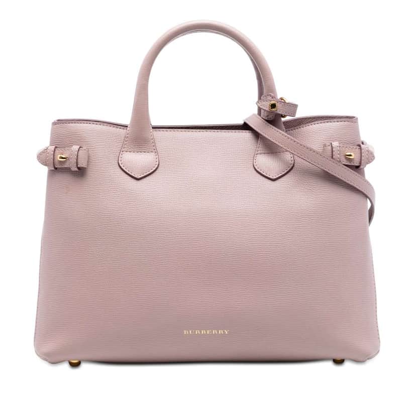 Burberry Medium Leather and House Check Banner Satchel Pink Leather Very good condition - Front View