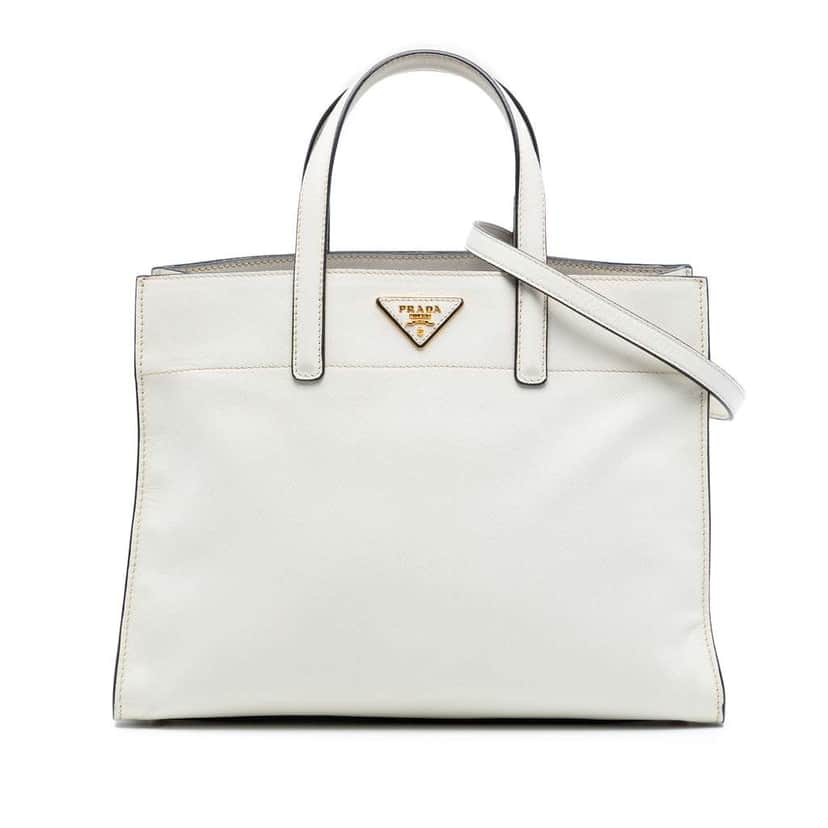 Prada Saffiano Soft Triple Pocket Tote White Leather Very good condition - Front View