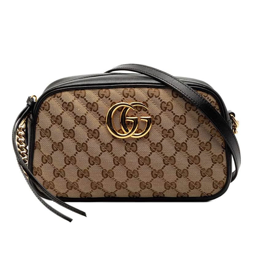 Gucci Small GG Marmont Matelasse GG Canvas and Leather Crossbody Brown Canvas Good condition - Front View