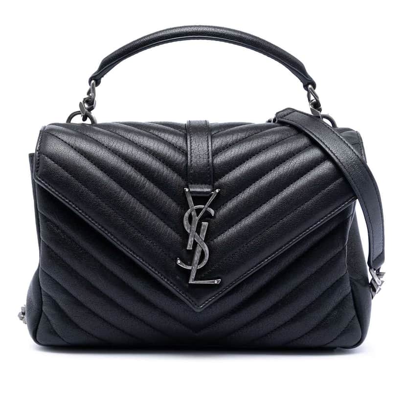 Saint Laurent Medium Chevron Sheepskin Monogram College Satchel Black Leather Very good condition - Front View