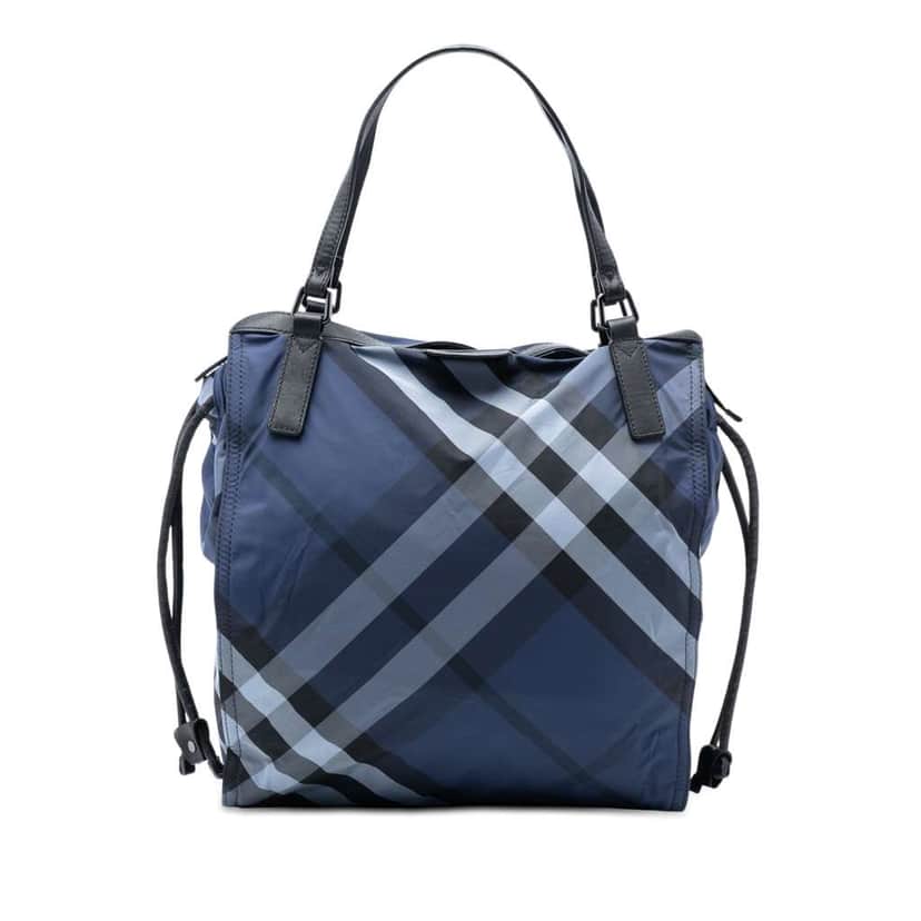 Burberry Supernova Check Nylon Buckleigh Tote Blue Very good condition - Front View