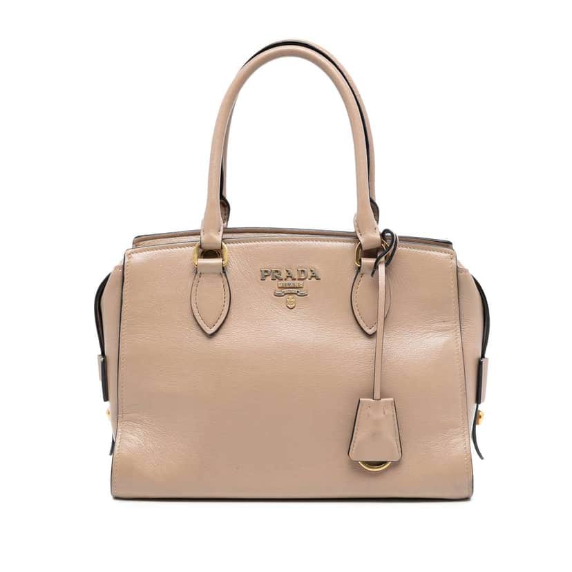 Prada Small City Calf Trimmed Saffiano Top Handle Bag Brown Leather Good condition - Front View