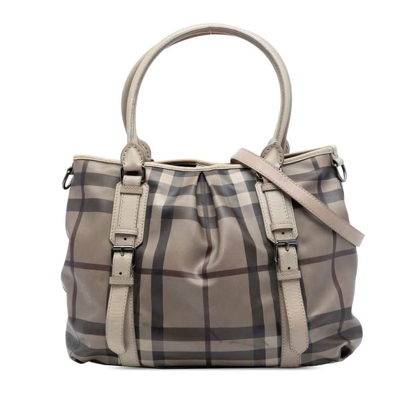 Burberry Smoke Check Coated Canvas Northfield Satchel Grey Canvas Very good condition - Front View