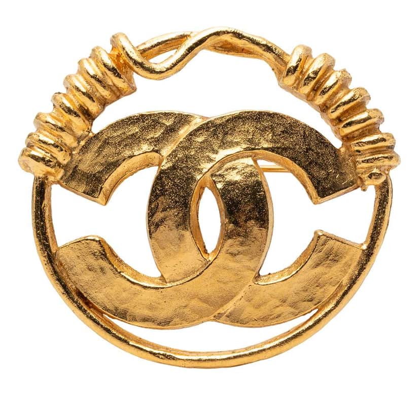 Chanel Gold Plated CC Spring Round Brooch Gold Metal Good condition - Front View