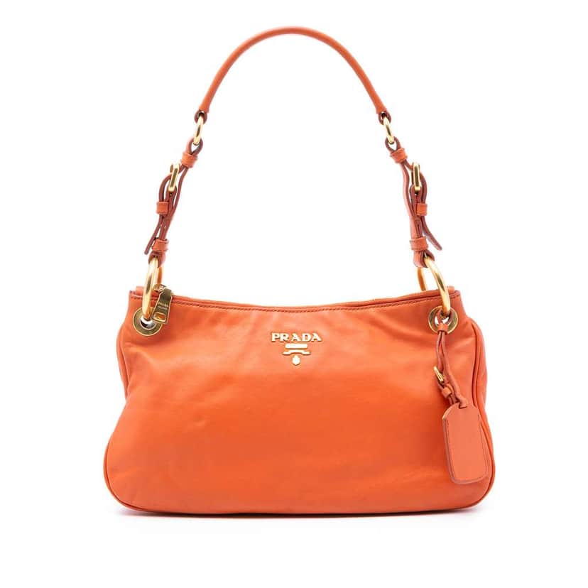 Prada Vitello Phenix Shoulder Bag Orange Leather Good condition - Front View