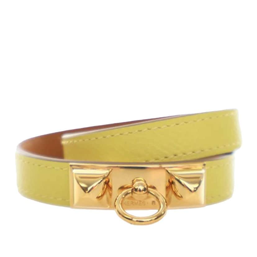 Hermès Epsom Rivale Double Tour Bracelet M Yellow Leather Good condition - Front View