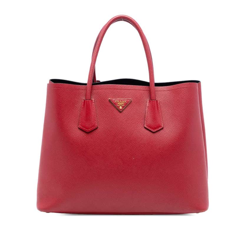 Prada Medium Saffiano Cuir Double Satchel Red Leather Good condition - Front View