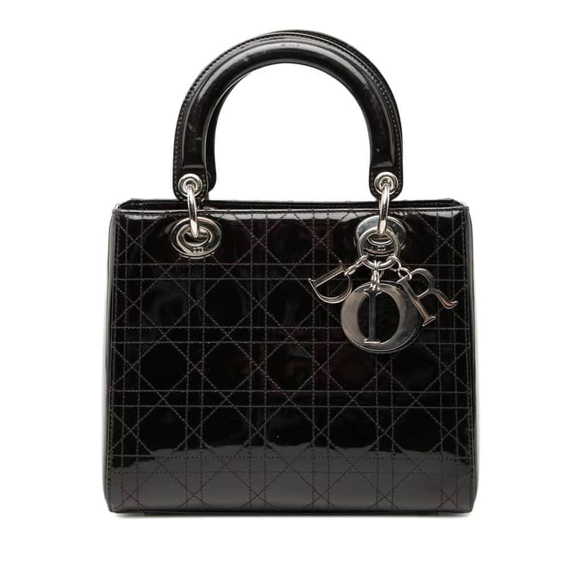 Dior Medium Patent Cannage Stitched Lady Dior Purple Leather Good condition - Front View