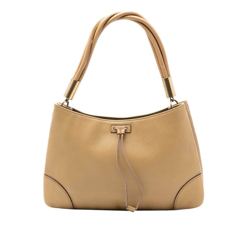 Gucci Leather Drawstring Shoulder Bag Brown Leather Good condition - Front View