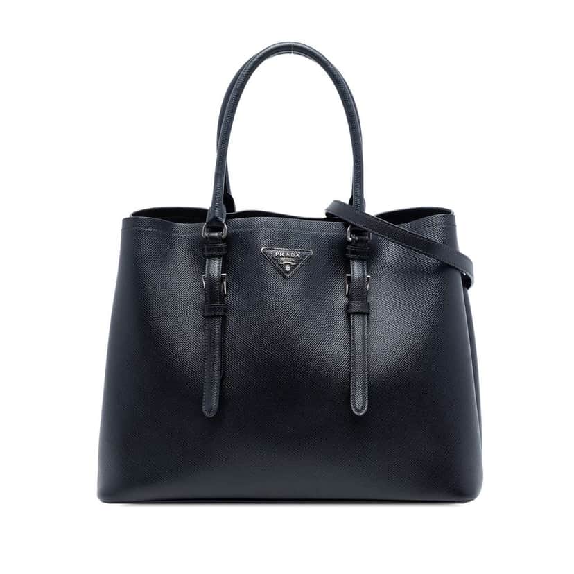 Prada Medium Saffiano Cuir Double Handle Satchel Black Leather Good condition - Front View