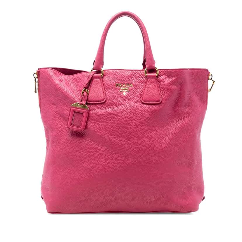 Prada Vitello Daino Side Zip Open Convertible Tote Pink Leather Good condition - Front View