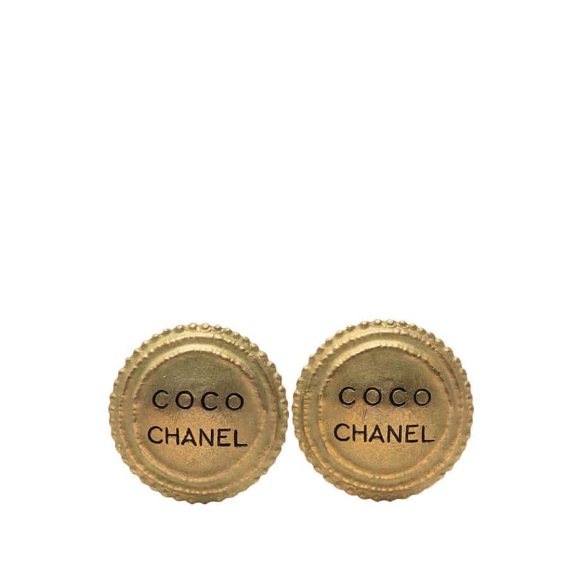 Chanel Gold Plated CC Round Button Clip On Earrings Gold Metal Good condition - Front View