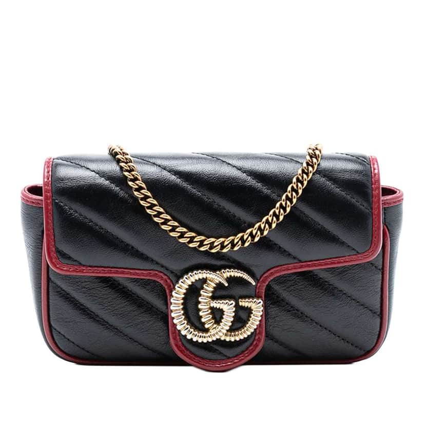 Gucci Super Mini GG Marmont Matelasse Leather Torchon Flap Crossbody Black Leather Good condition - Front View