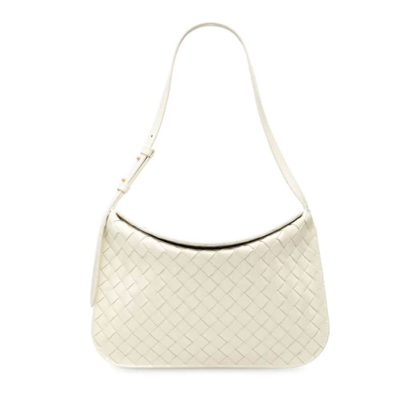 Bottega Veneta Brushed Calfskin Intrecciato Cradle Fold Over Shoulder Bag White Leather Good condition - Front View