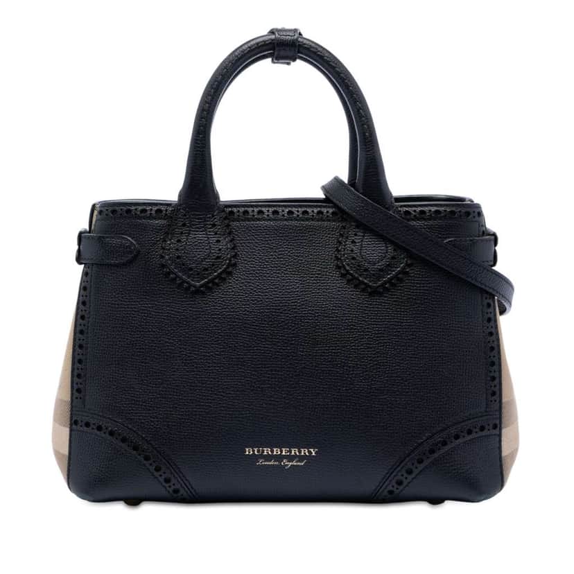 Burberry Small Grainy Calfskin Brogues and House Check Banner Bag Black Leather Good condition - Front View